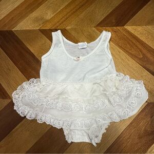 White Lace Ruffle Butt one piece slip vintage made in USA Flaw